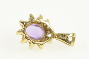 14K Amethyst Diamond Halo Vintage Statement Charm/Pendant Yellow Gold