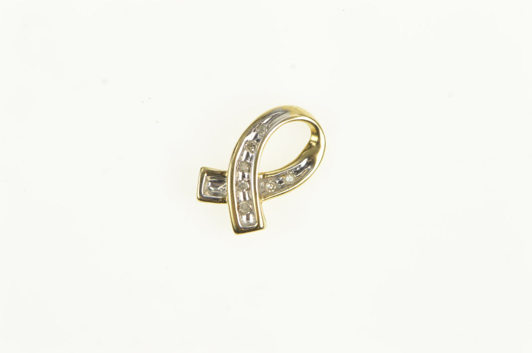 10K Diamond Ribbon Loop Twist Vintage Simple Charm/Pendant Yellow Gold