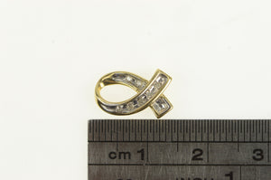 10K Diamond Ribbon Loop Twist Vintage Simple Charm/Pendant Yellow Gold