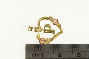 14K P Initial Monogram Heart Letter Flower Charm/Pendant Yellow Gold