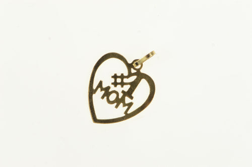14K #1 Number One Mom Mothers Day Heart Charm/Pendant Yellow Gold