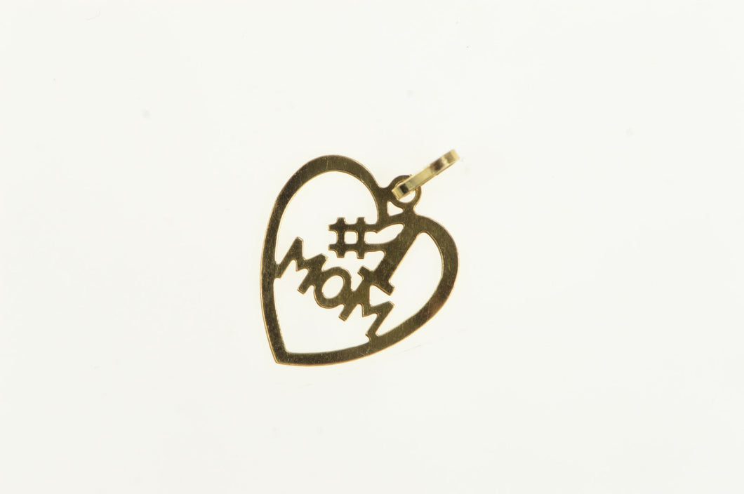 14K #1 Number One Mom Mothers Day Heart Charm/Pendant Yellow Gold