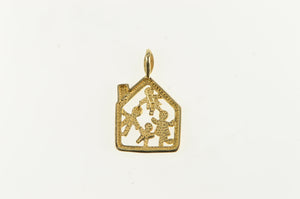 14K Stick Figure Family House Home Sweet Home Charm/Pendant Yellow Gold