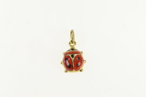 14K 3D Red Enamel Lady Bug Lucky Symbol Charm/Pendant Yellow Gold