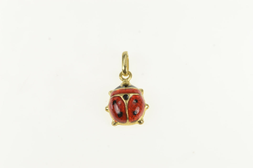 14K 3D Red Enamel Lady Bug Lucky Symbol Charm/Pendant Yellow Gold