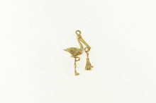 Load image into Gallery viewer, 14K 3D Stork Articulated Baby Newborn Pregnancy Charm/Pendant Yellow Gold