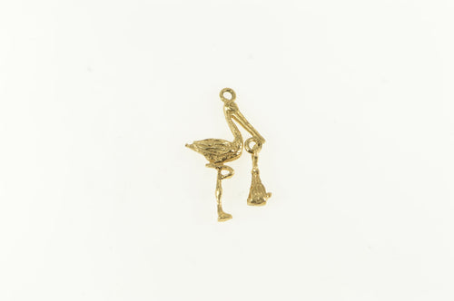 14K 3D Stork Articulated Baby Newborn Pregnancy Charm/Pendant Yellow Gold