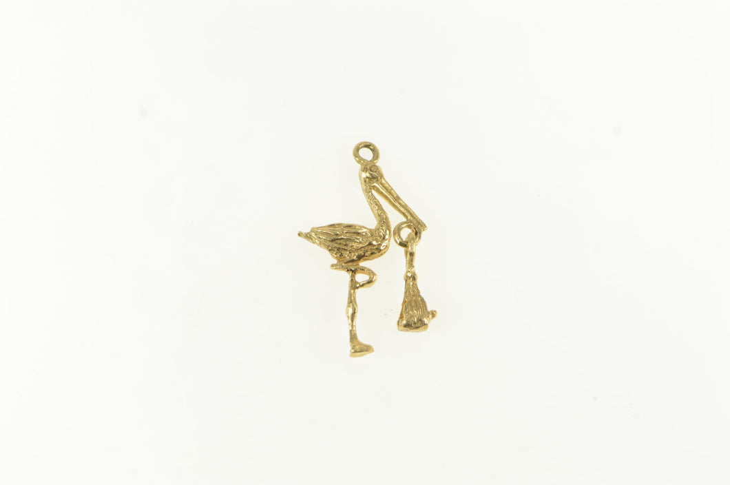14K 3D Stork Articulated Baby Newborn Pregnancy Charm/Pendant Yellow Gold