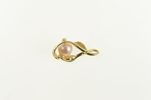 14K Pearl Diamond Accent Leaf Vintage Charm/Pendant Yellow Gold