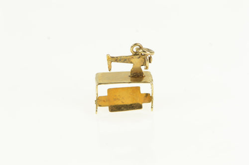 14K 3D Articulated Sewing Machine Seamstress Charm/Pendant Yellow Gold