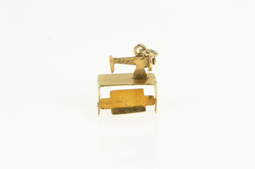 14K 3D Articulated Sewing Machine Seamstress Charm/Pendant Yellow Gold