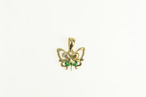 14K Butterfly White & Green CZ Vintage Fashion Charm/Pendant Yellow Gold