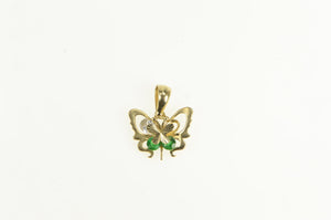 14K Butterfly White & Green CZ Vintage Fashion Charm/Pendant Yellow Gold