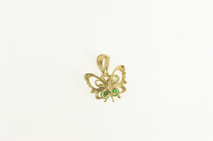 14K Butterfly White & Green CZ Vintage Fashion Charm/Pendant Yellow Gold