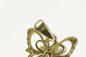 14K Butterfly White & Green CZ Vintage Fashion Charm/Pendant Yellow Gold