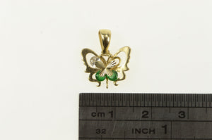 14K Butterfly White & Green CZ Vintage Fashion Charm/Pendant Yellow Gold