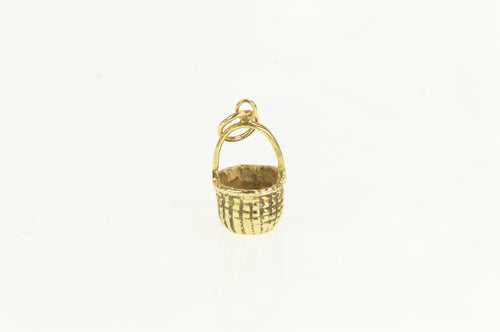 14K 3D Picnic Basket Vintage Classic Charm/Pendant Yellow Gold