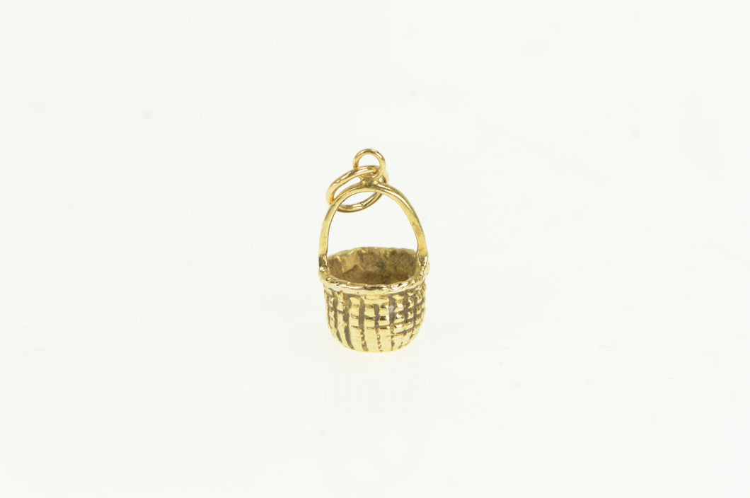 14K 3D Picnic Basket Vintage Classic Charm/Pendant Yellow Gold