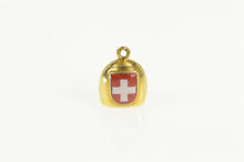 Load image into Gallery viewer, 10K Swiss Red Cross Enamel 3D Bell Articulated Charm/Pendant Yellow Gold