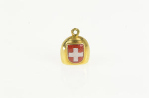 10K Swiss Red Cross Enamel 3D Bell Articulated Charm/Pendant Yellow Gold