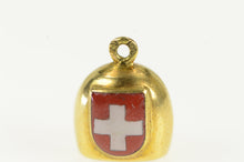 Load image into Gallery viewer, 10K Swiss Red Cross Enamel 3D Bell Articulated Charm/Pendant Yellow Gold