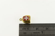 Load image into Gallery viewer, 10K Swiss Red Cross Enamel 3D Bell Articulated Charm/Pendant Yellow Gold