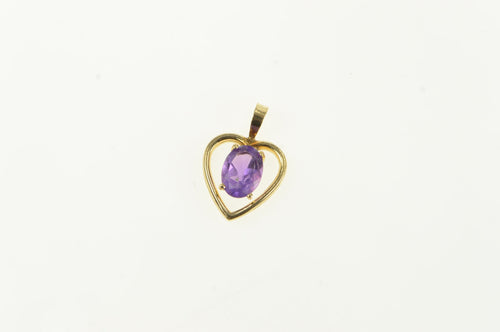 14K Amethyst Inset Classic Heart Valentine Charm/Pendant Yellow Gold