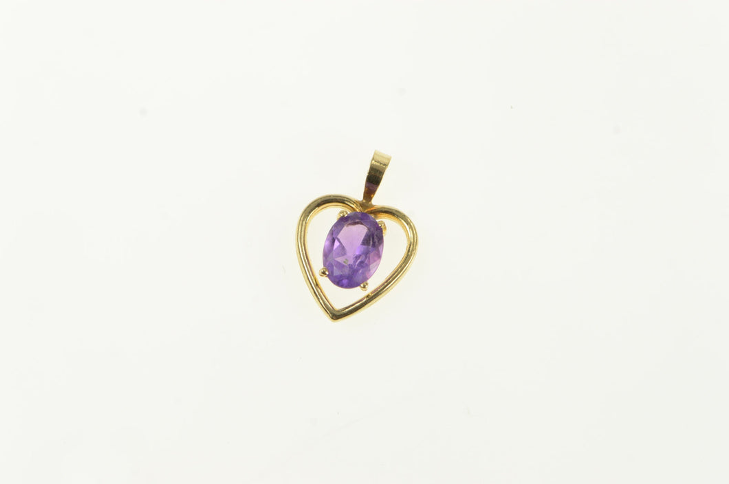 14K Amethyst Inset Classic Heart Valentine Charm/Pendant Yellow Gold