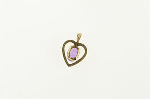 14K Amethyst Inset Classic Heart Valentine Charm/Pendant Yellow Gold