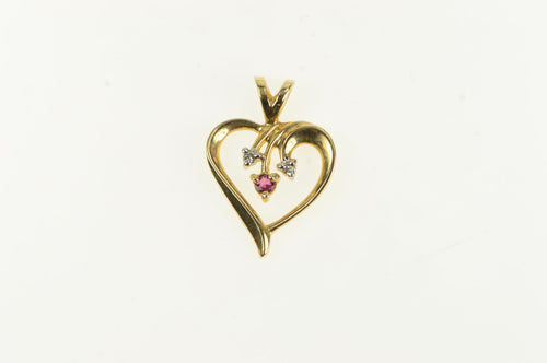 14K Ruby Diamond Inset Classic Heart Love Charm/Pendant Yellow Gold