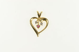 14K Ruby Diamond Inset Classic Heart Love Charm/Pendant Yellow Gold