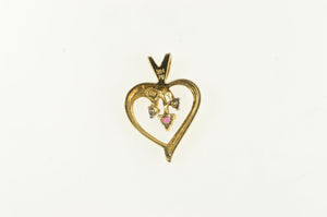 14K Ruby Diamond Inset Classic Heart Love Charm/Pendant Yellow Gold