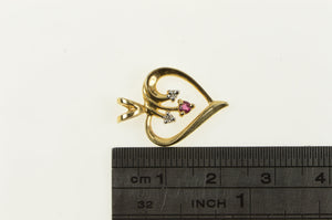 14K Ruby Diamond Inset Classic Heart Love Charm/Pendant Yellow Gold