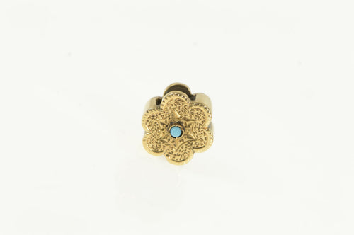 14K Ornate Turquoise Flower Slide Bracelet Charm/Pendant Yellow Gold