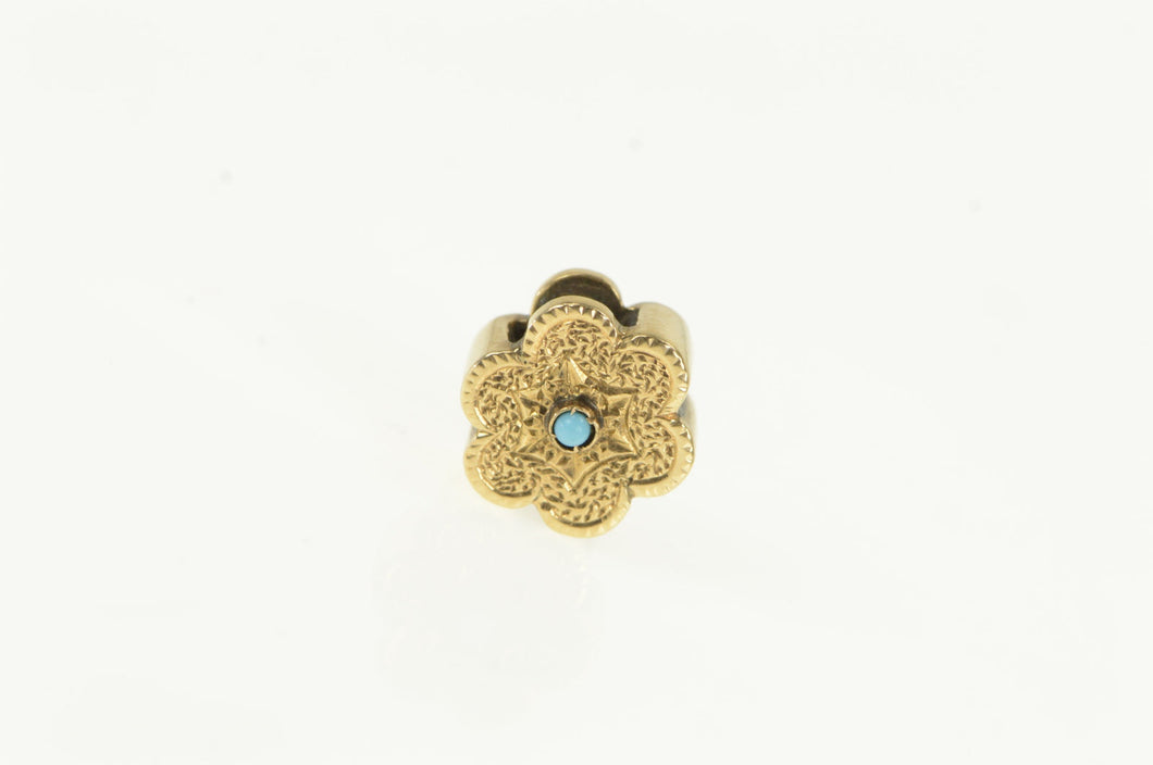 14K Ornate Turquoise Flower Slide Bracelet Charm/Pendant Yellow Gold