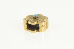 14K Ornate Turquoise Flower Slide Bracelet Charm/Pendant Yellow Gold