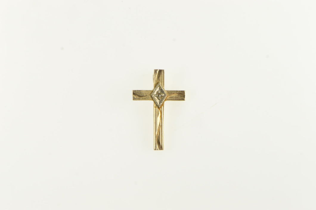 14K Vintage Diamond Cross Christian Faith Charm/Pendant Yellow Gold