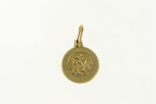 14K Saint Christopher Protect Us Christian Faith Charm/Pendant Yellow Gold