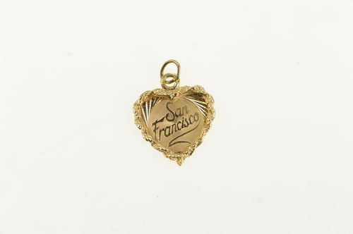14K San Francisco California Retro Heart Travel Charm/Pendant Yellow Gold