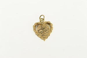 14K San Francisco California Retro Heart Travel Charm/Pendant Yellow Gold