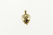 Load image into Gallery viewer, 14K Victorian Garnet Heart Love Valentine Ornate Charm/Pendant Yellow Gold