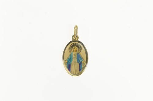 10K Enamel Virgin Mother Mary Christian Faith Charm/Pendant Yellow Gold