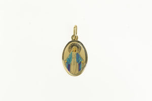 10K Enamel Virgin Mother Mary Christian Faith Charm/Pendant Yellow Gold