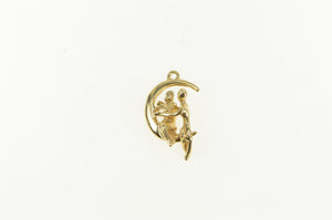 14K Crescent Moon Lovers Romantic Valentine Kiss Charm/Pendant Yellow Gold