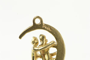 14K Crescent Moon Lovers Romantic Valentine Kiss Charm/Pendant Yellow Gold