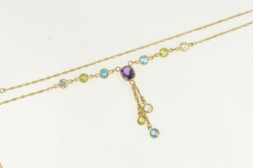 14K Amethyst Drop Blue Topaz CZ Peridot Chain Necklace 16.75