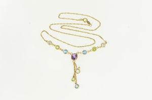 14K Amethyst Drop Blue Topaz CZ Peridot Chain Necklace 16.75" Yellow Gold