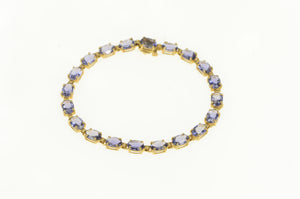 14K Oval Iolite Classic Statement Vintage Tennis Bracelet 7.25" Yellow Gold