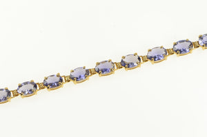 14K Oval Iolite Classic Statement Vintage Tennis Bracelet 7.25" Yellow Gold