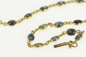 14K Oval Natural Sapphire Classic Vintage Tennis Bracelet 7.75" Yellow Gold